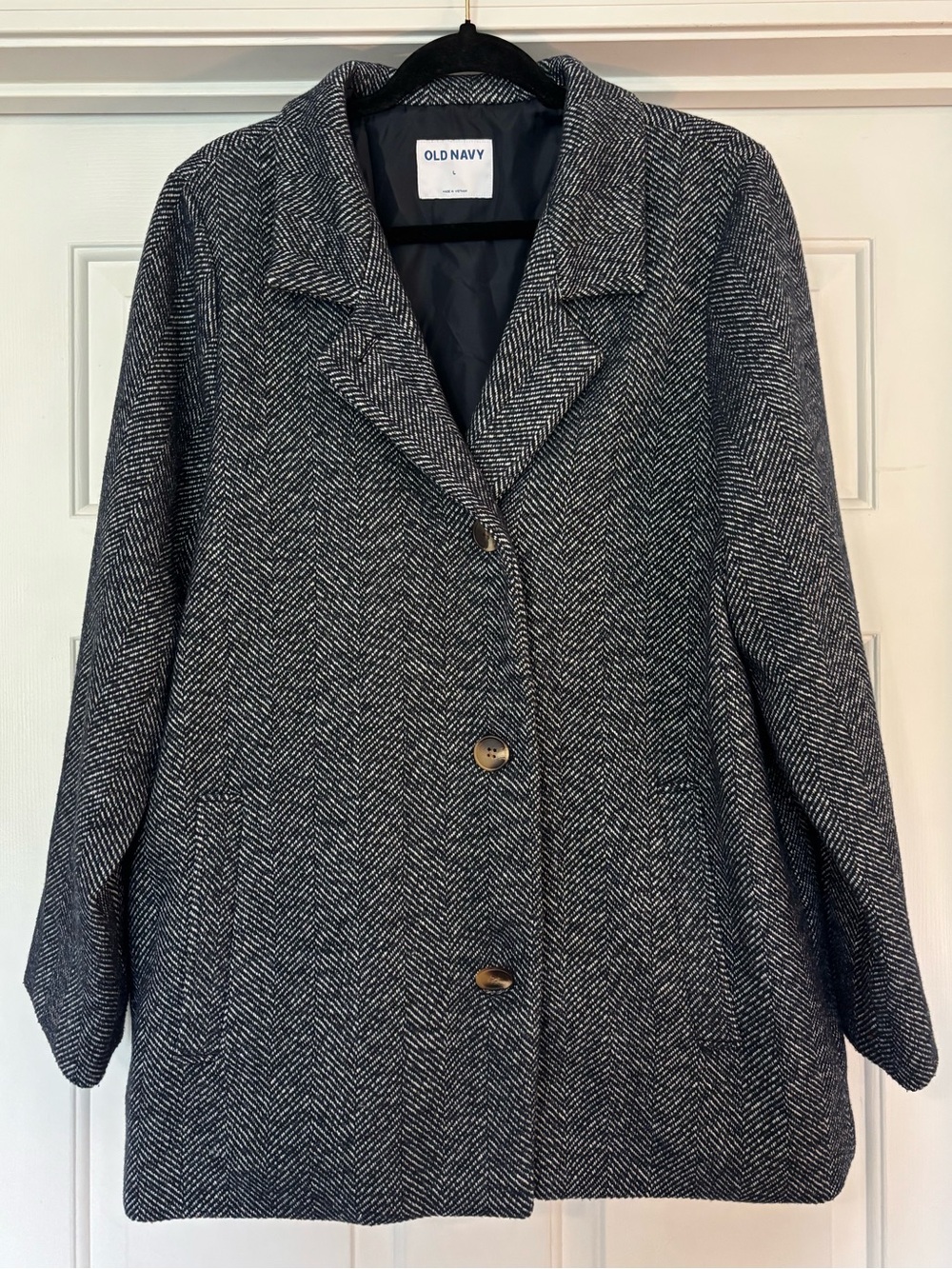 Old Navy Black & White Herringbone Wool Blend Coat Jacket | Women’s Large